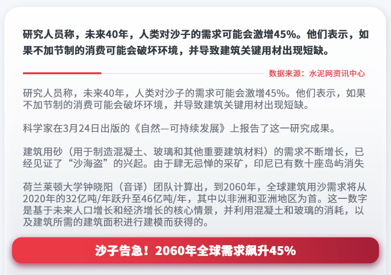 沙子告急！2060年全球需求飆升45%